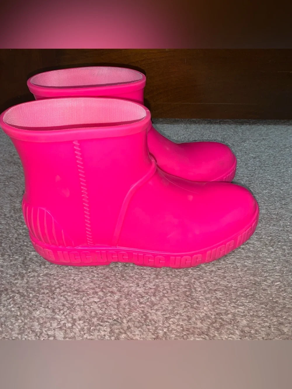 UGG Kids Neon Pink Waterproof Short Rain Boots